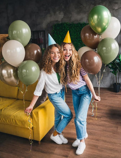 Green and Brown Balloons, Sage Green and Metallic Gold Balloons - Image 4