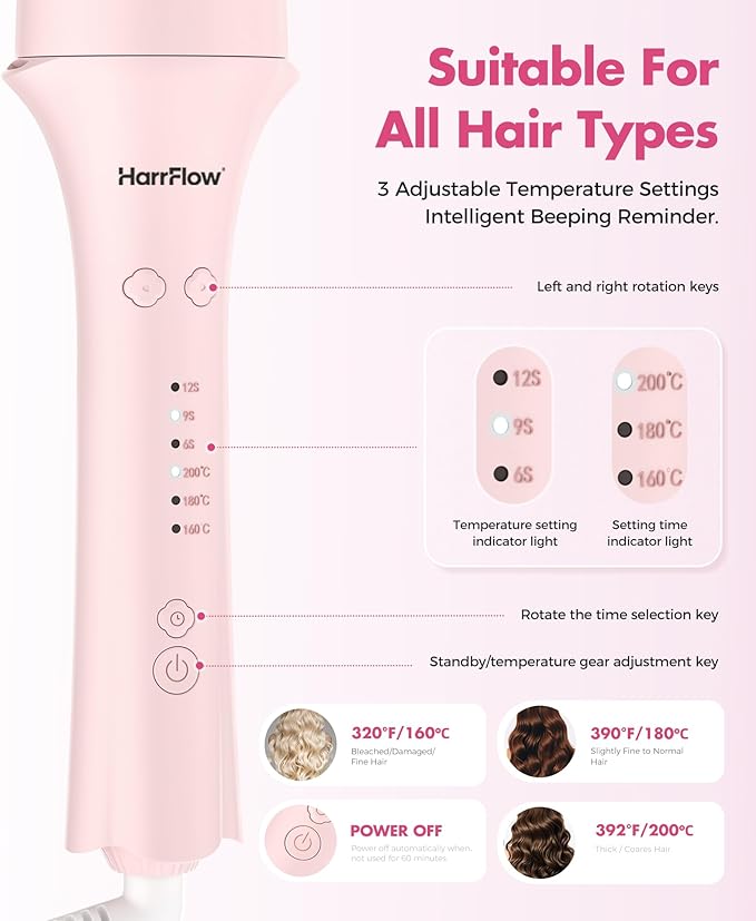 7 in 1 Automatic Curling Iron Interchangeable Barrels -0.5",1", 1.25", 1.5" Curling Wand, Hair Crimper & Straightening Brush,& Rotating Curler, 300M Negative Ions & Dual Voltage, Home & Travel