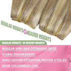 YoungSee 100G Hair Extensions Wire Highlight Invisible Wire Hair Extensions Real Human Hair Golden Blonde Highlighted Light Blonde Human Hair Fish Line Extensions for Natural Look 20In