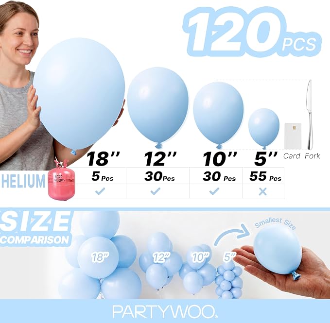 PartyWoo Baby Blue Balloons 120pcs Light Pastel Sky Aqua Blue Color | Different - Image 6