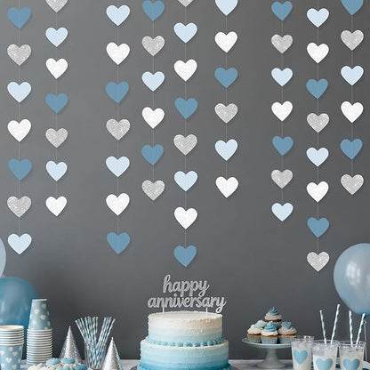 Silver Blue White Heart Party Decorations Dusty Blue Glitter Paper Silver White - Image 5
