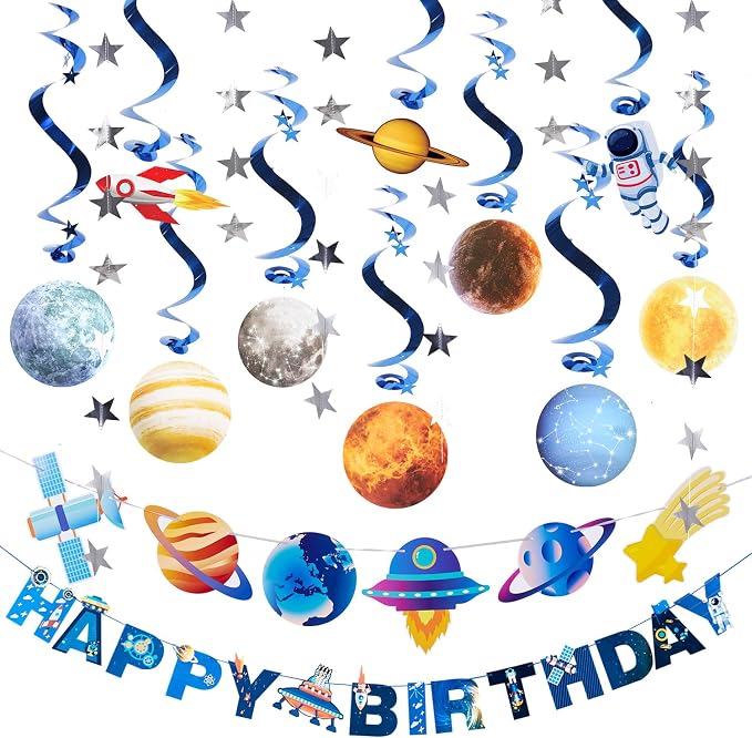 Pre-strung Space Themed Party Decorations, Space Birthday Decorations, Solar by OBBOLO