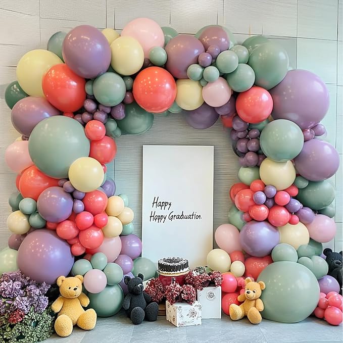 Dusty Green Purple Pink Balloons Arch Kit, Double Stuffed Pastel Balloon Garland by Bloces