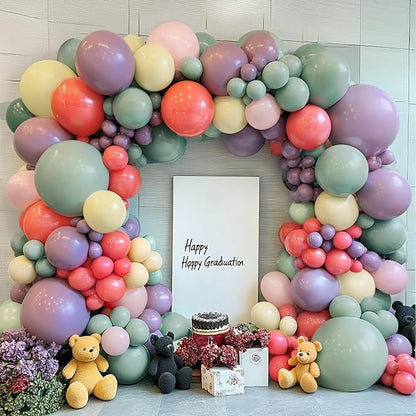 Dusty Green Purple Pink Balloons Arch Kit, Double Stuffed Pastel Balloon Garland by Bloces