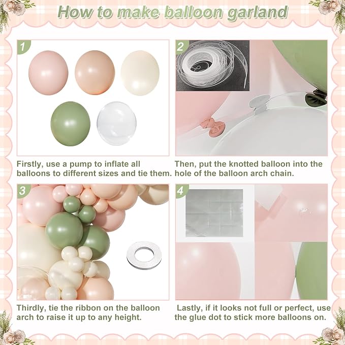 Pink Green Balloon Arch Kit, Baby Shower Birthday Decor | 131Pcs Dusty Pink - Image 7