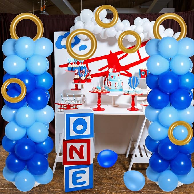 Civaner 2 Sets Cartoon Theme Balloon Column Stand Kit 100 Pcs Adjustable Blue - Image 4