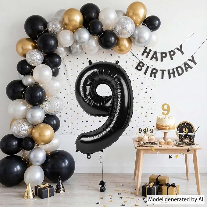 Black Number 9 Balloon 40 Inch, Foil Numeral - Image 3