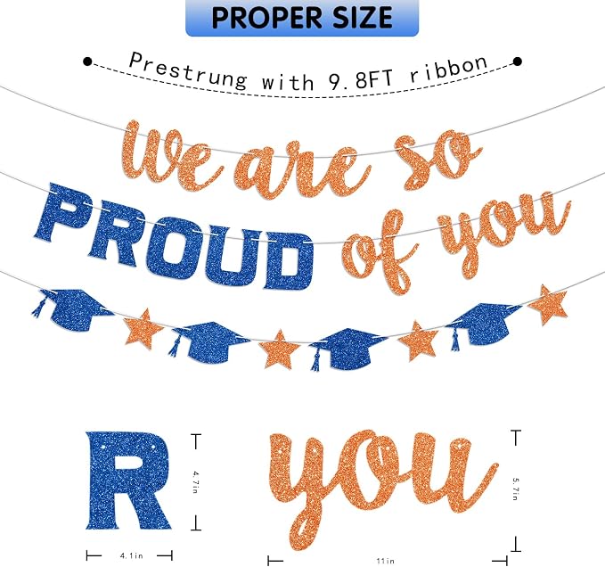 We Are So Proud of You Banner Prestrung Orange and Blue Graduation Banner - Image 4