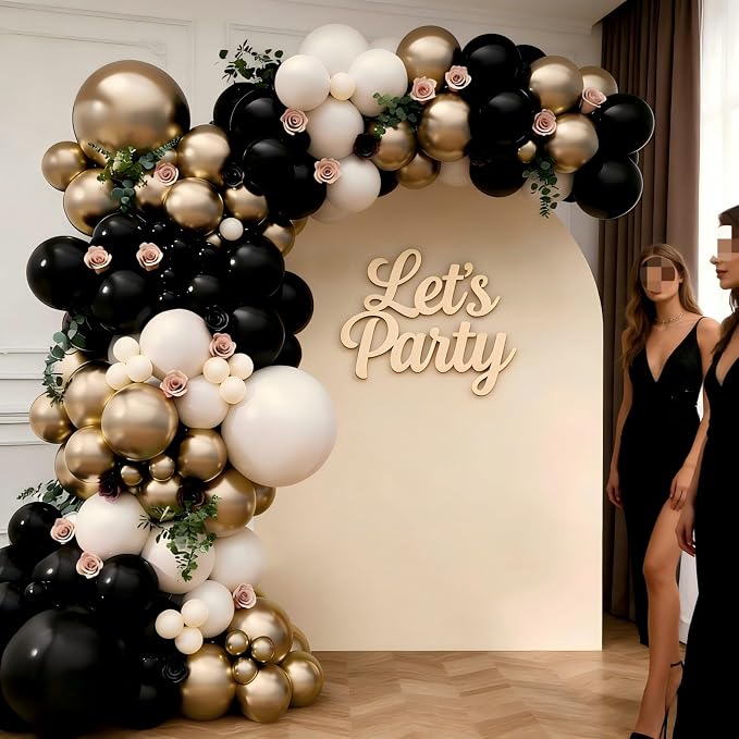 Black Gold Sand White Balloon Garland Arch Kit 143Pcs Sand White Black Chrome - Image 4
