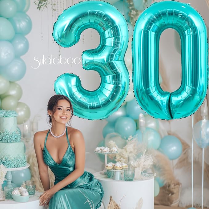 40 Inch Big Teal Blue Number 30 Foil 0-9 Mylar Helium Balloons | Large Digital - Image 2