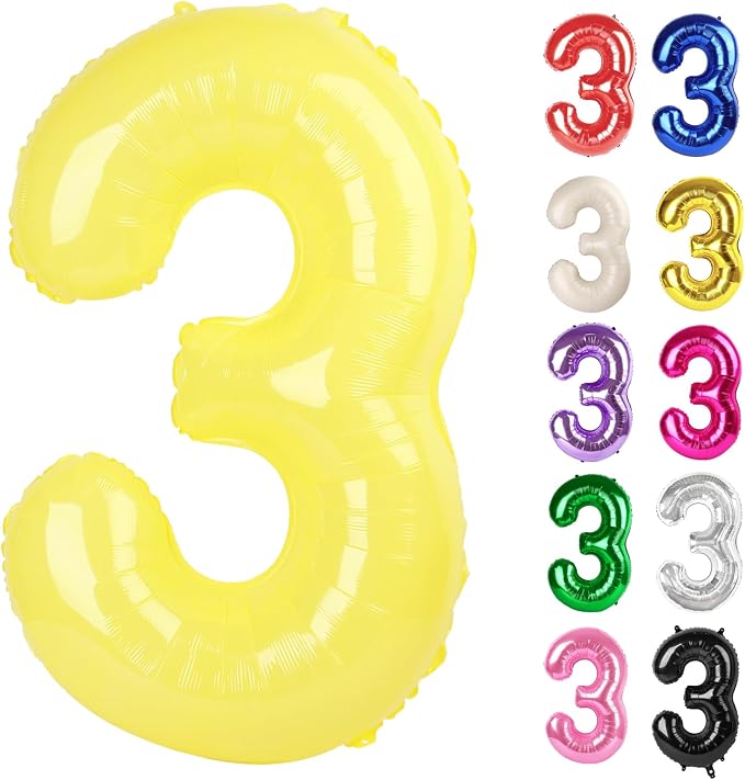 Yellow Number 3 Balloon 40 Inch by IWERP
