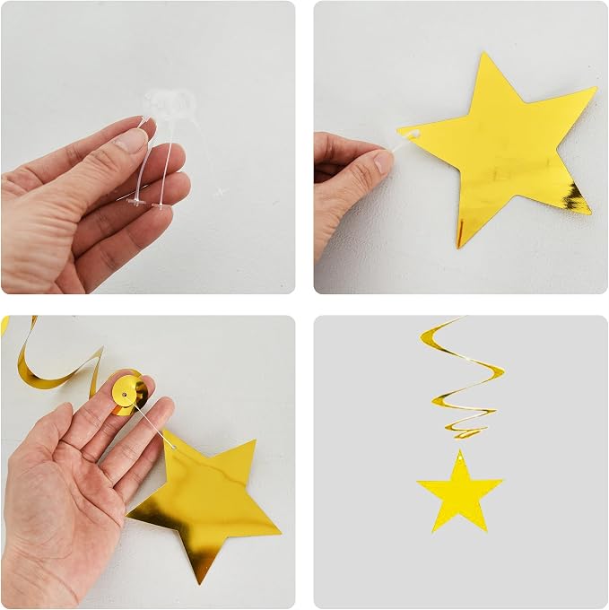 BEISHIDA Blue Gold Stars Hanging Swirls Graduation Hanging Ornament Decorations - Image 2
