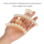 Hair Clips for Women & Girls, Strong Hold Non Slip Hair Barrettes, Elegant Pearl Crystal Rhinestone Hair Claw Clips, Party Wedding Hair Accessories Christmas Gift for Wife Thick Thin Hair (4 PCS)