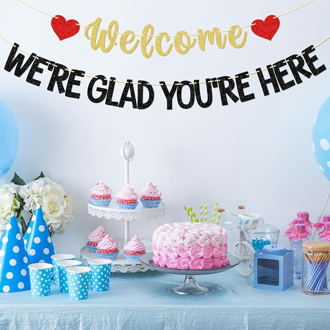Welcome We're Glad You're Here Banner, Pre-strung | Glitter Church Welcome Sign - Image 5