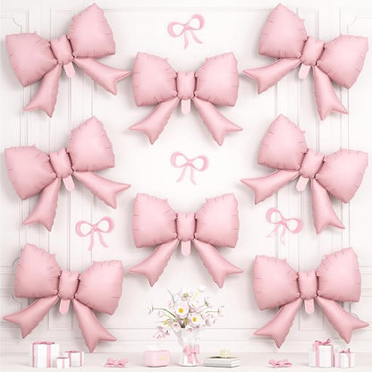 8Pcs Pink Bow Foil Balloons, 21Inch Pink Bow Shaped Balloons by Hapmori