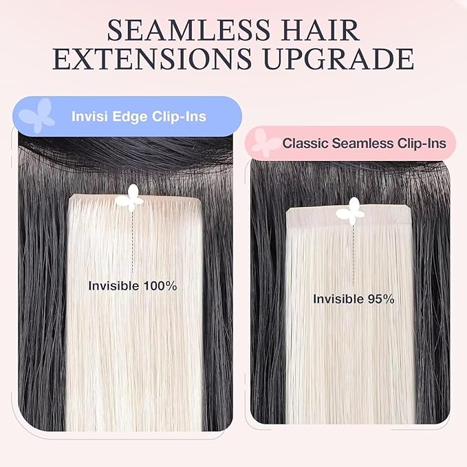 DOORES Invisi Edge Clip in Hair Extensions 14 inch 130g 9pcs, Virgin Real Human Hair PU Clip in Extension Invisible Seamless Natural Thickening Hairstyle, 60A Platinum Blonde