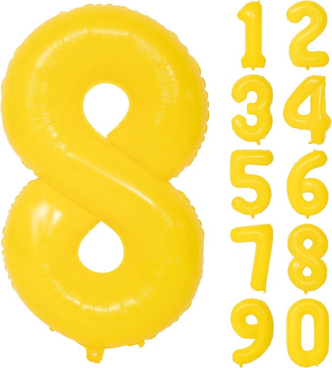 40 Inch Yellow Number 8 Foil Balloon Lemon Yellow Digital 8 Balloon | by YOIOZAIZAI
