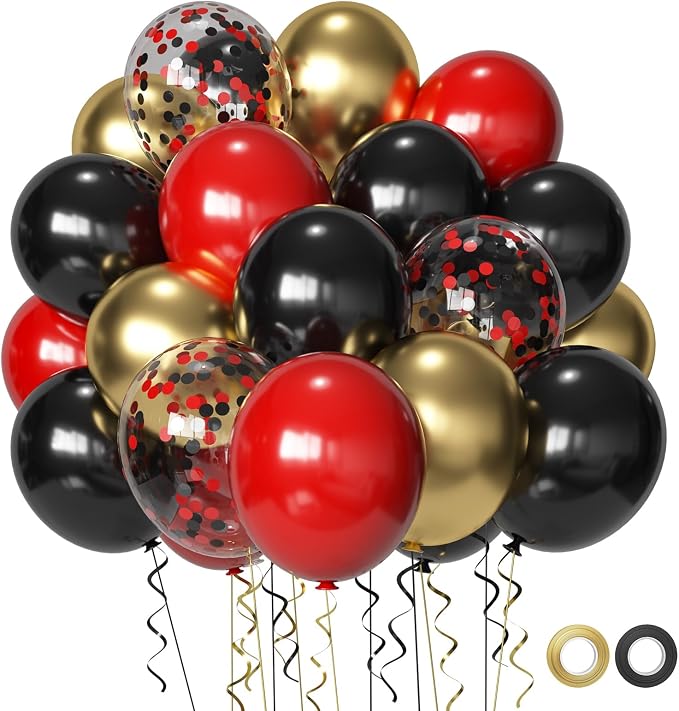 Red Black and Gold Party Balloons by Msiveavz
