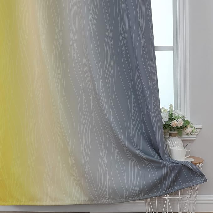 Ombre Gray and Yellow Blackout Curtains 63 Inch Length 2 panels, Full Room - Image 6