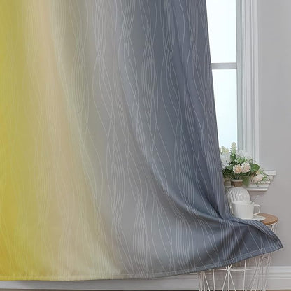 Yellow and Gray Blackout Curtains 96 Inches Long, Ombre Thermal Insulated - Image 6