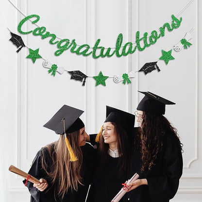 Congratulations Banner Green Graduation Decorations Class of 2026 Prestrung - Image 5