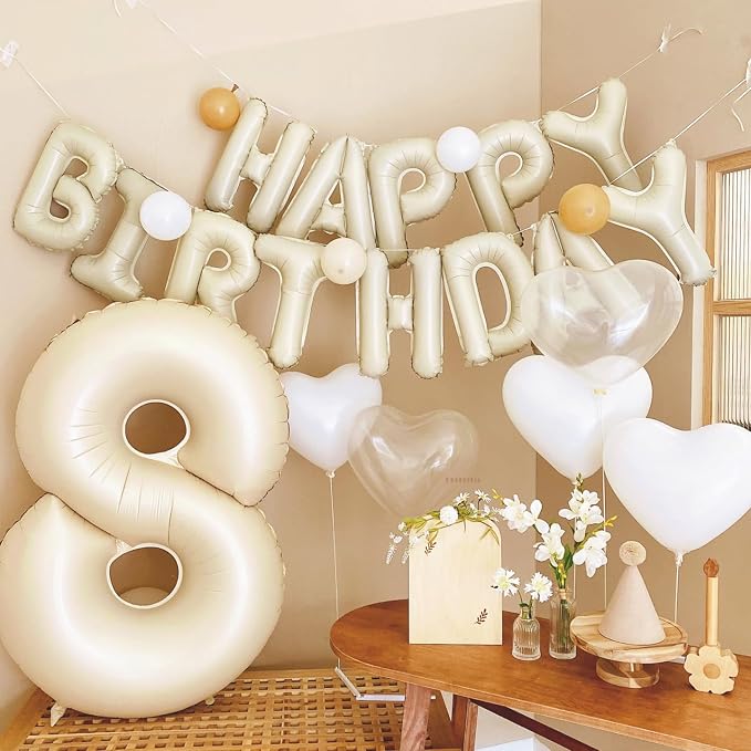 Number 8 Balloon Beige, 40 Inch Large Cream Foil 8 Helium Balloons - Image 3