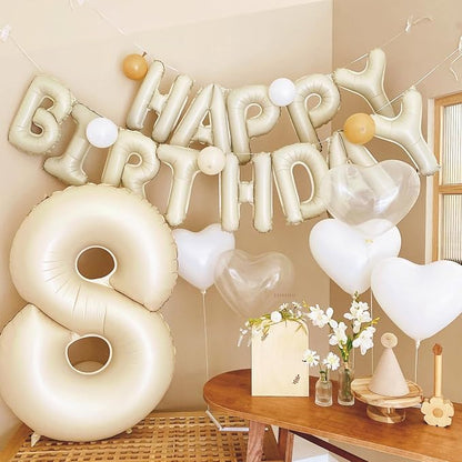 Number 8 Balloon Beige, 40 Inch Large Cream Foil 8 Helium Balloons - Image 3