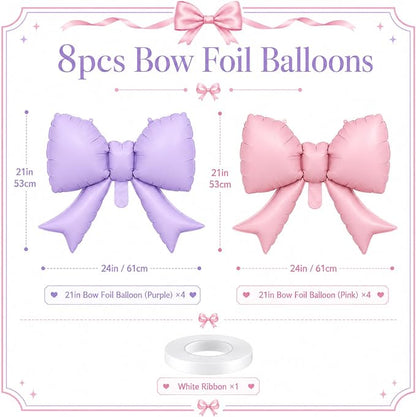 8Pcs Pink Purple Bow Foil Balloons, 21Inch Pink and Purple Bow Shaped Balloons - Image 2