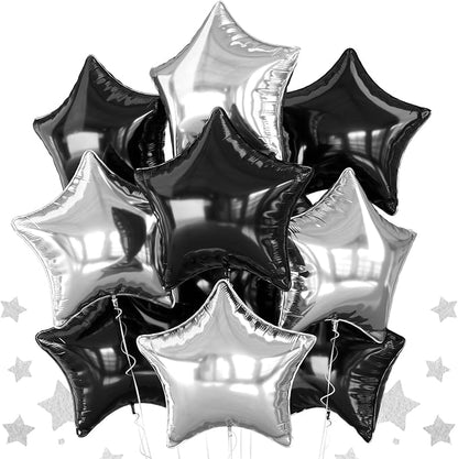 Black Silver Star Foil Balloons, 18 Inch Metallic Black and Silver Stars Balloon by BIAPIAN
