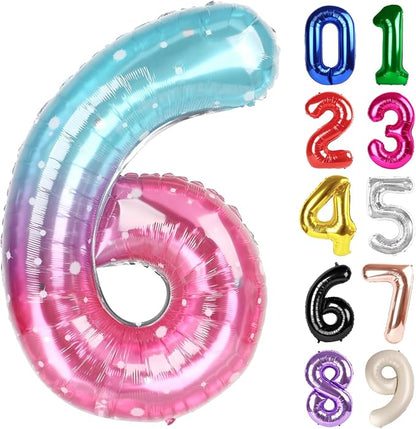 6 Balloon - Starry Sky Birthday Number Balloons, 40 Inch Party Decorations | by ALPHADELTAPI
