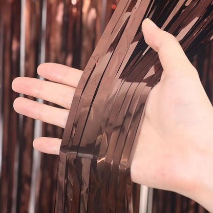 Voircoloria Brown Foil Fringe Backdrop Curtains, Birthday Party Decorations - Image 2