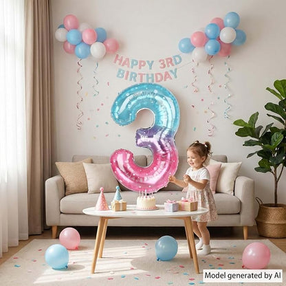 40 Inch Pink Blue Number 3 Balloon, Large Gradient Pink Blue Mylar Foil Number - Image 6