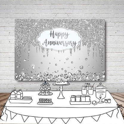 AIBIIN 8x6ft Happy Anniversary Backdrop Silver Dripping Glitter Crystals - Image 5