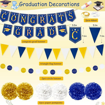 Blue and Gold Graduation Decorations 2026 Set, Congrats Grad Banner | - Image 5