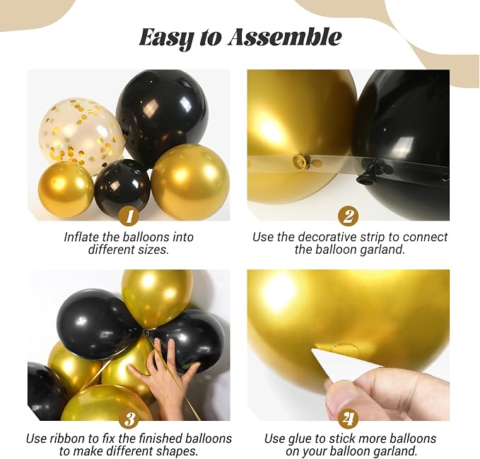 FOTIOMRG Black and Gold Balloons Garland Arch Kit, 5 10 12 18inch Black Gold - Image 3