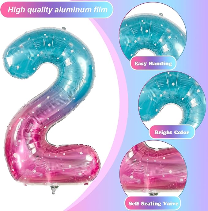 Mermaid 2 Balloons, 40 Inch Giant Rainbow Starry Helium Mylar Foil Number 0-9 - Image 9