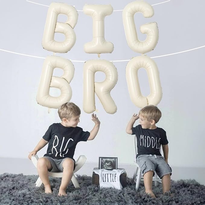 40 Inch Beige Big Bro Balloons Letter, Large Cream White Sand Big Bro Foil - Image 6