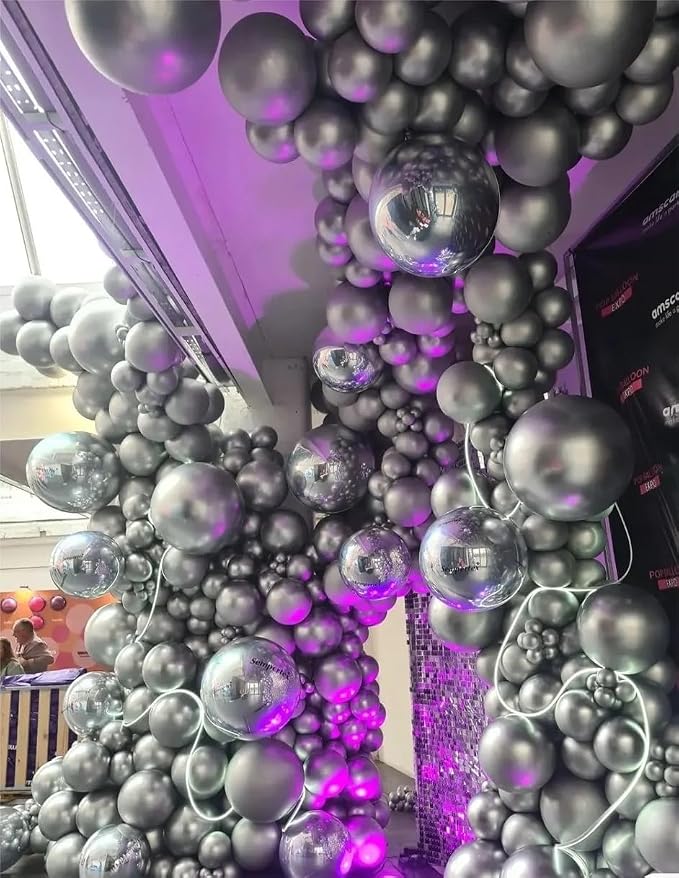 Metallic Silver Balloons, Disco Party Balloons Decorations - Image 5