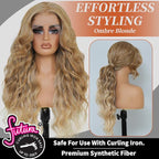 Ombre Blonde Synthetic Lace Front Wigs Pre Plucked 26 Inch Long Wavy 100% Futura Premium 13x4 HD Lace Wigs For Black Women Ready to Wear Beginner Friendly Daily Party Use