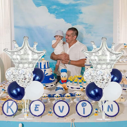 Navy Blue Balloon Stand Kit, Includes 2 Silver Crown Balloons - Image 6