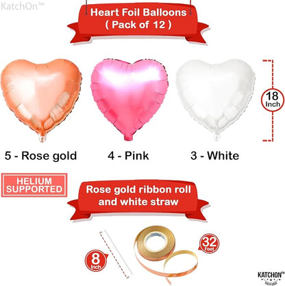 KatchOn White and Pink Heart Balloons 18 Inch, Heart Shaped Balloons - Image 2
