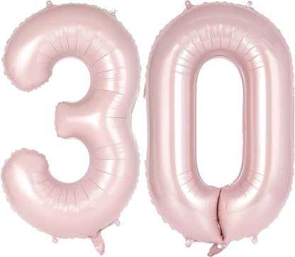 Light Pink Number 30 Balloon, 40 Inch Giant Mylar Number Balloons, Large Foil by AIQINHU