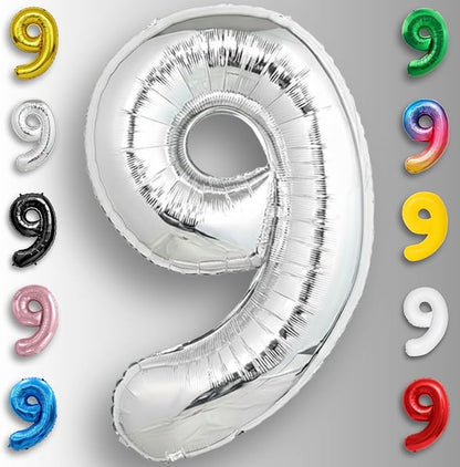 Silver Number Balloon 9 Mylar Foil Balloons 32 inch - Image 6