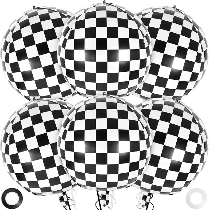 6 Pcs 4D Checkered Balloons, 22 Inch Sphere Checkered Foil Balloons by AIQINHU