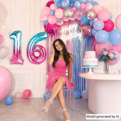 40 Inch Blue Pink Number 16 Balloon, Sweet 16 Ombre Foil Birthday Decor | 40in - Image 7
