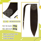 RUNATURE Dark Brown Ponytail Extension Real Human Hair Short Ponytail Hair Extensions Remy Hair Straight Brazilian Pony Tails Hair Extensions Clips 12 Inch Human Hair Ponytail Extension Silky 70g