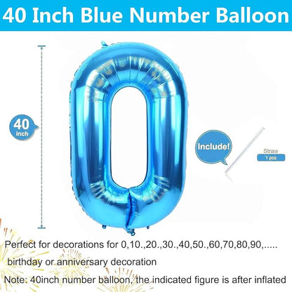 40 inch Blue Number Balloon Giant Foil Helium Balloons Blue Number 0 Balloon - Image 2