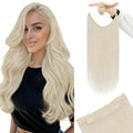 YoungSee 120G Wire Hair Extensions Real Human Hair Platinum Blonde Secret Wire Hair Extensions Human Hair Blonde Soft One Piece Hair Extension for Women 16 Inch
