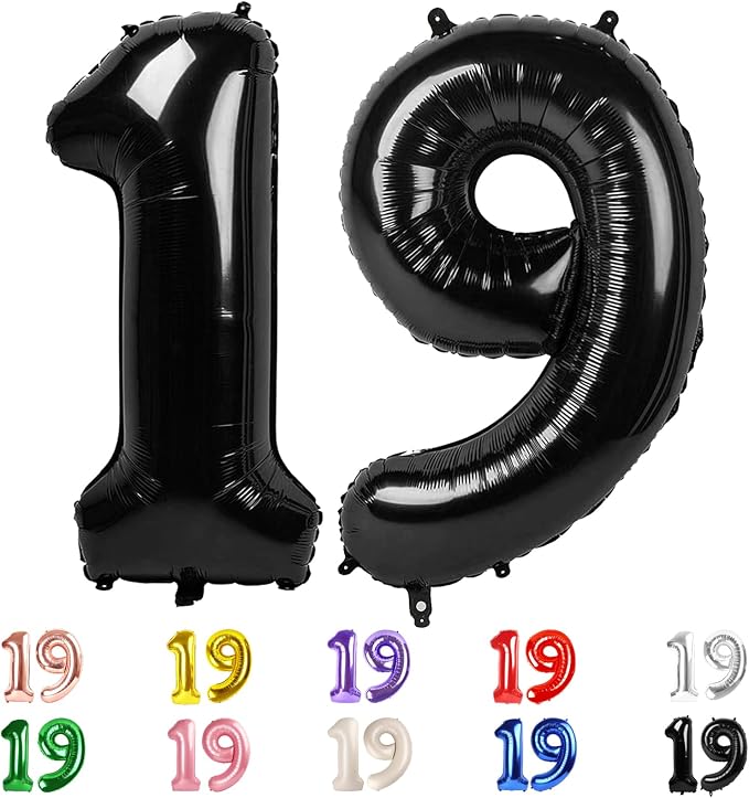 19 Balloon Numbers 40Inch for 19th Year Old Birthday Decorations, Inflation by Mluchee