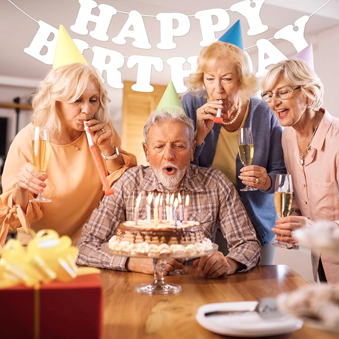 White Happy Birthday Banner Sign Happy Birthday Bunting Banner Flag Garland - Image 8